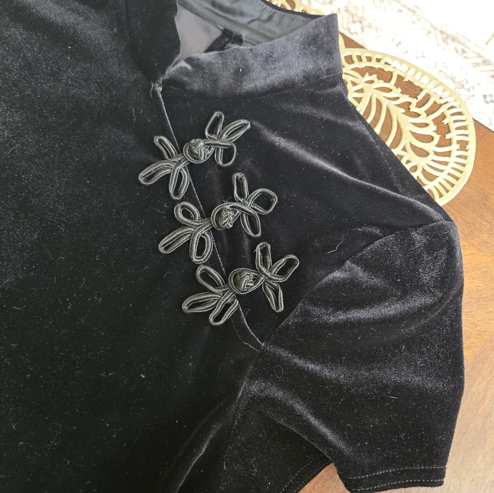 Roberta Bridal Black Velvet Mini Dress with Floral Accents